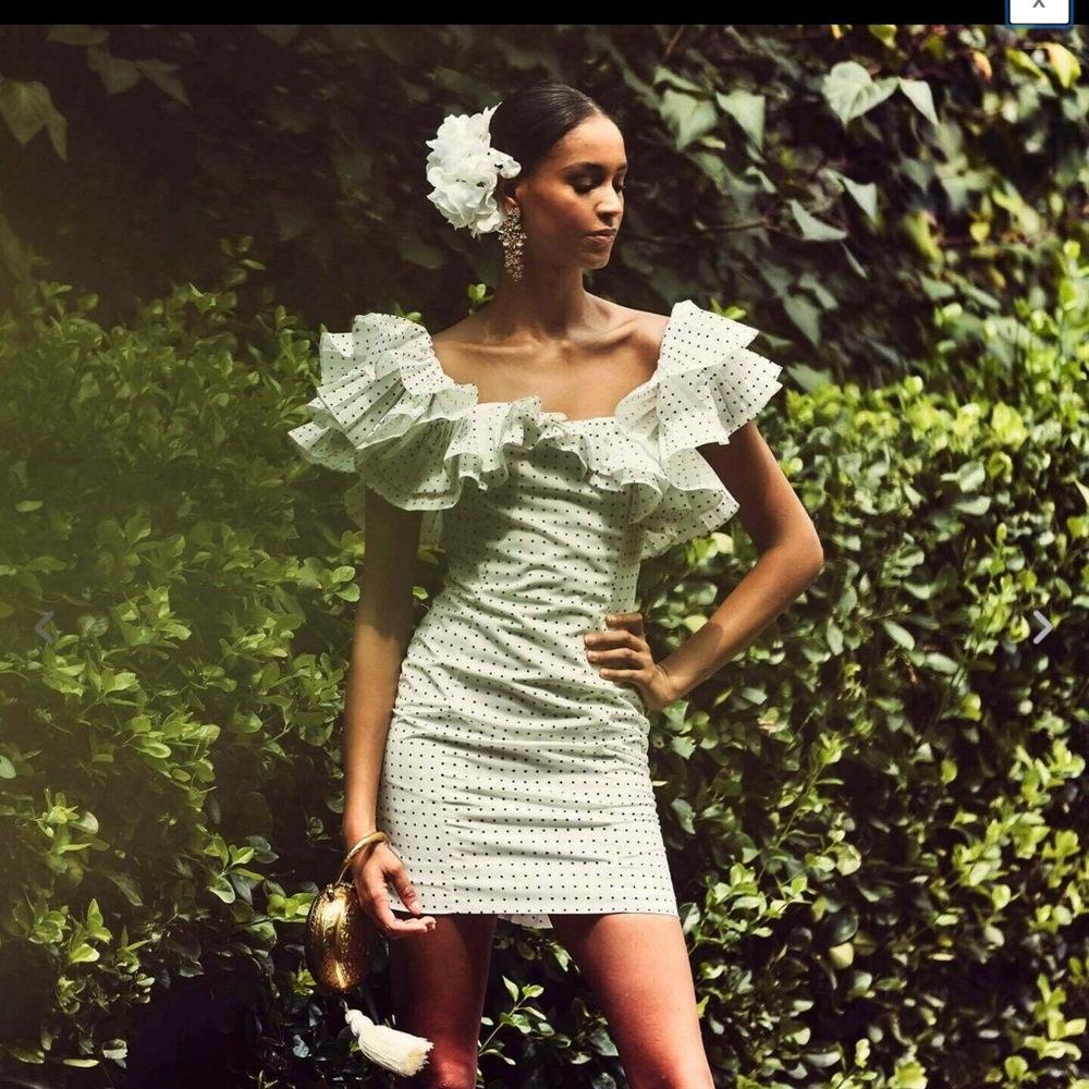 NWT MESTIZA NEW YORK LULU OFF-THE-SHOULDER POLKA-DOTS MINI DRESS SIZE 12 Z523-23 - Picture 1 of 10